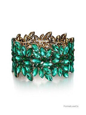 Marquise Crystal Art Deco Stretch Bracelet Vintage Wedding Prom Jewelry